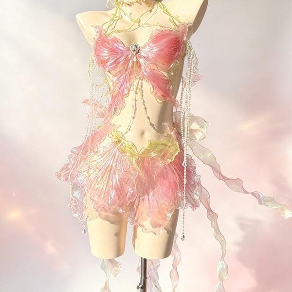 Crystal petal high-end handmade short skirt set Halloween cosplay sexy girl gift