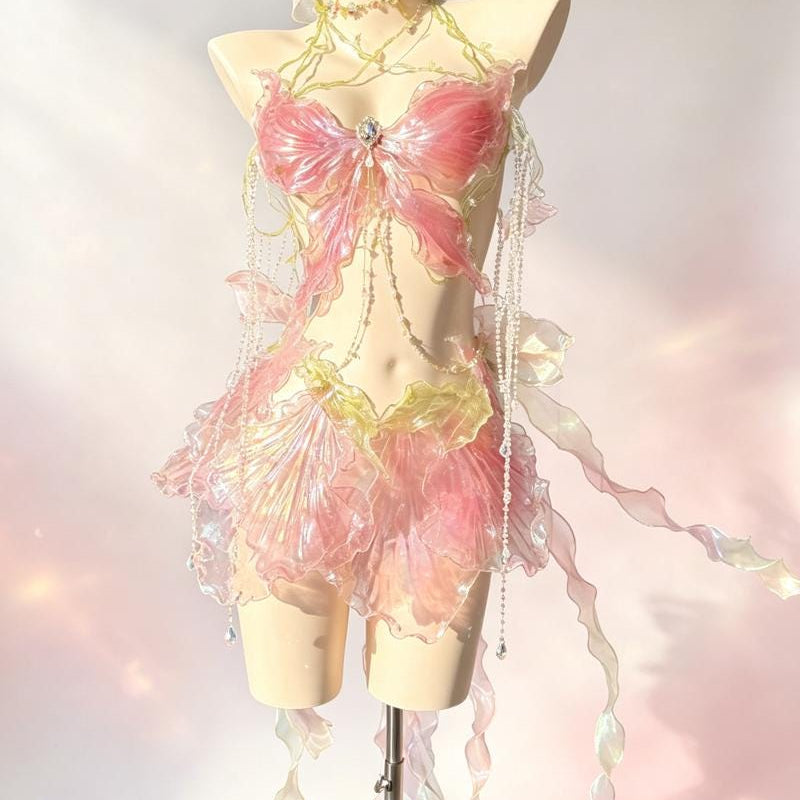 Crystal petal high-end handmade short skirt set Halloween cosplay sexy girl gift