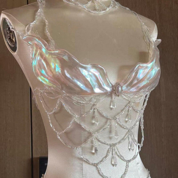 Handmade Pearl Mesh Halter Top — Birthday Gift for DJs & EDM Babes