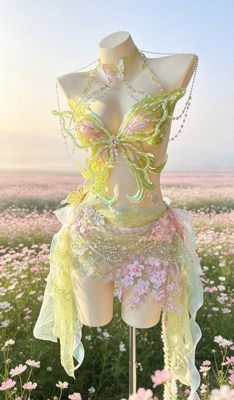 Princess Butterfly Elegant Handmade Dress Halloween Cosplay Dress Set