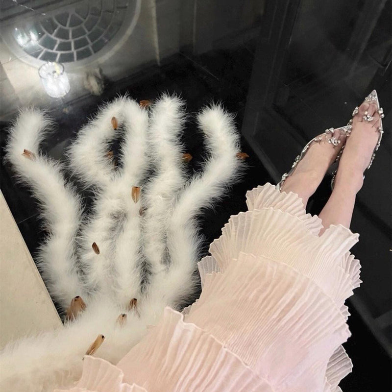 Ostrich Feather Scarf – Plush Winter Shawl with Tassels (Hand-stitched)