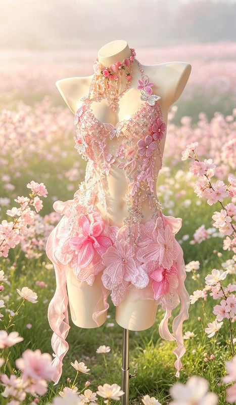 Handcrafted, elaborately detailed stage-style gown