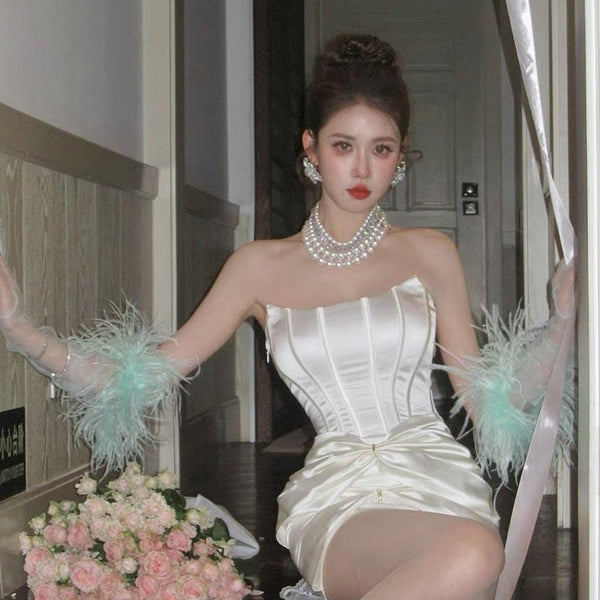 Feather Tassel Gauze Gloves, Ethereal Bridal Styling Accessory