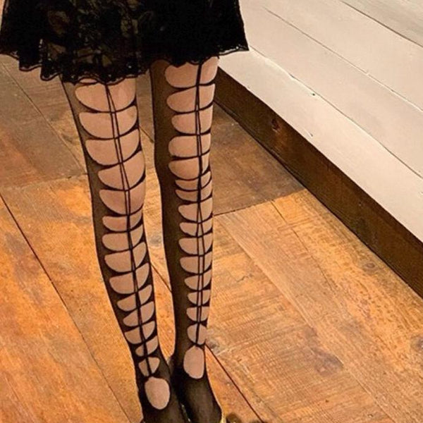 Women's Black Cut-Out Fishnet Tights (Y2K Style)